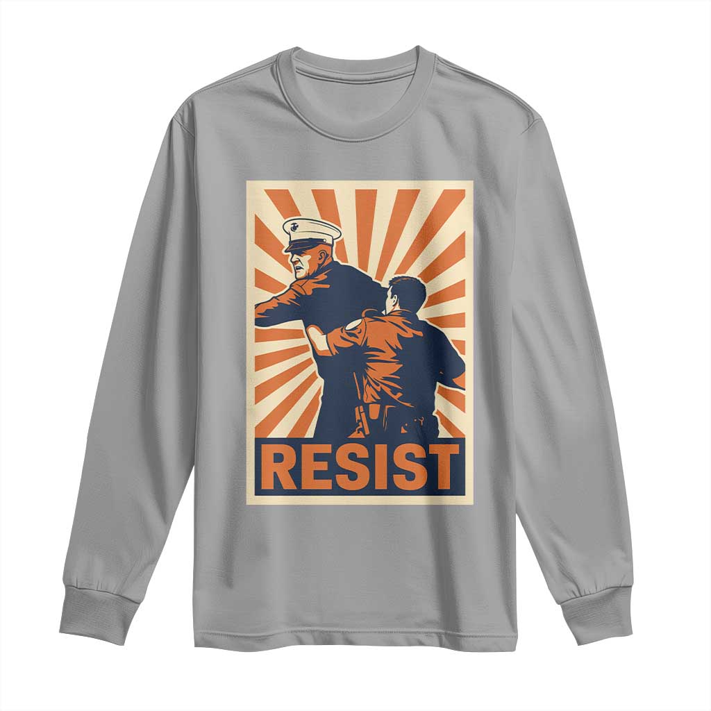 Resist Marine Veteran Political Protest Long Sleeve Shirt America First Anti War TS02 Sport Gray Print Your Wear