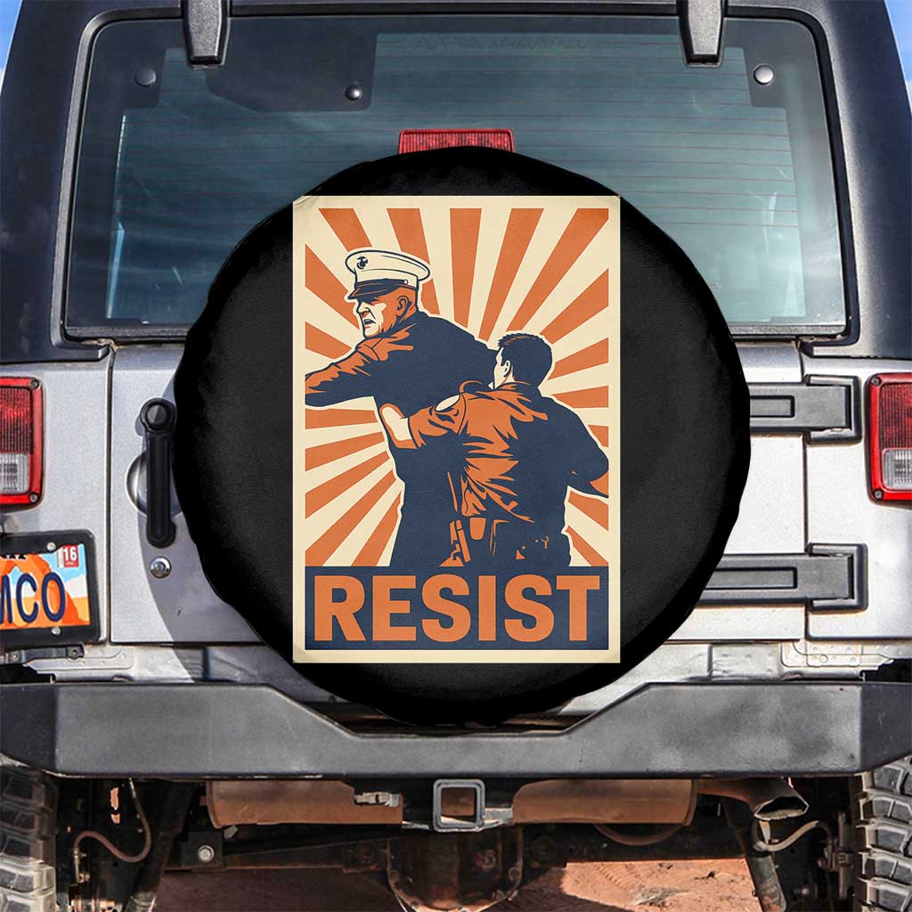 Resist Marine Veteran Political Protest Spare Tire Cover America First Anti War TS02 No hole Black Print Your Wear