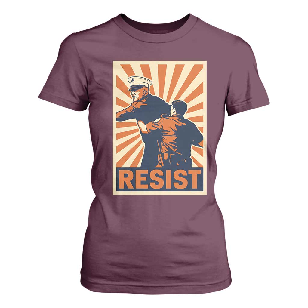Resist Marine Veteran Political Protest T Shirt For Women America First Anti War TS02 Maroon Print Your Wear