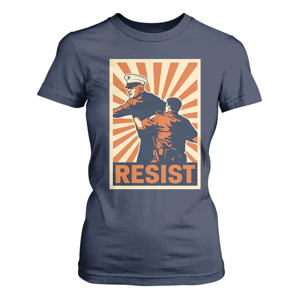 Resist Marine Veteran Political Protest T Shirt For Women America First Anti War TS02 Navy Print Your Wear