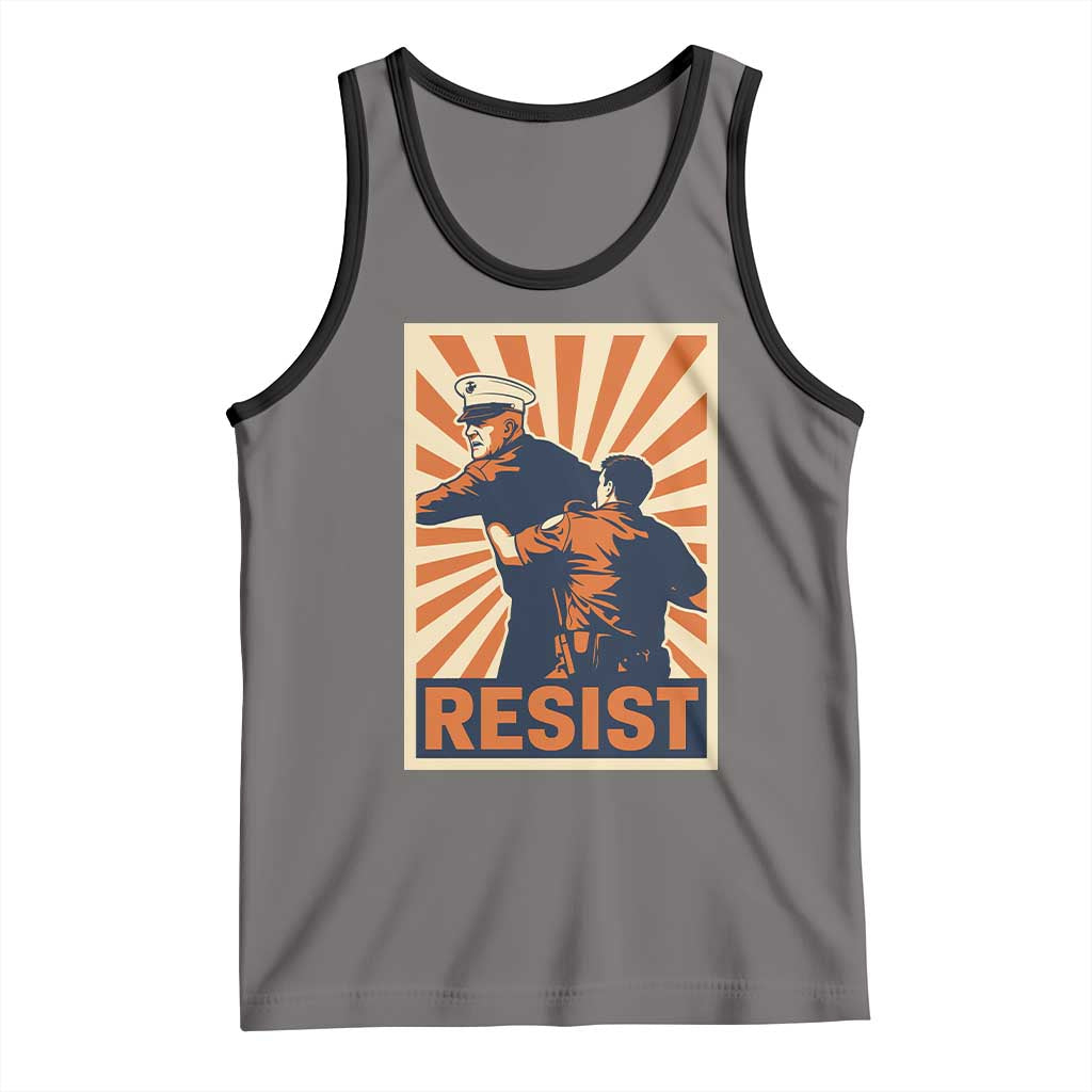 Resist Marine Veteran Political Protest Tank Top America First Anti War TS02 Deep Heather Black Print Your Wear