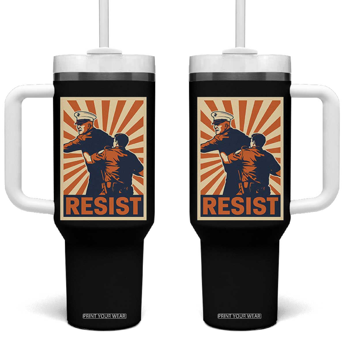 Resist Marine Veteran Political Protest Tumbler With Handle America First Anti War TS02 One Size: 40 oz Black Print Your Wear