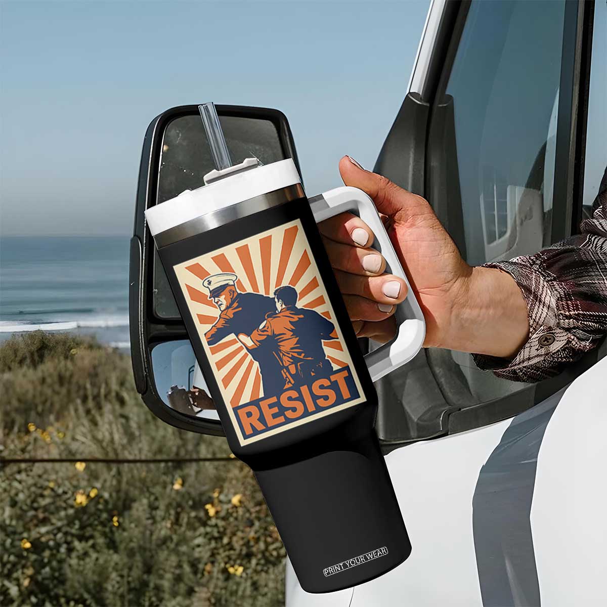 Resist Marine Veteran Political Protest Tumbler With Handle America First Anti War TS02 Print Your Wear