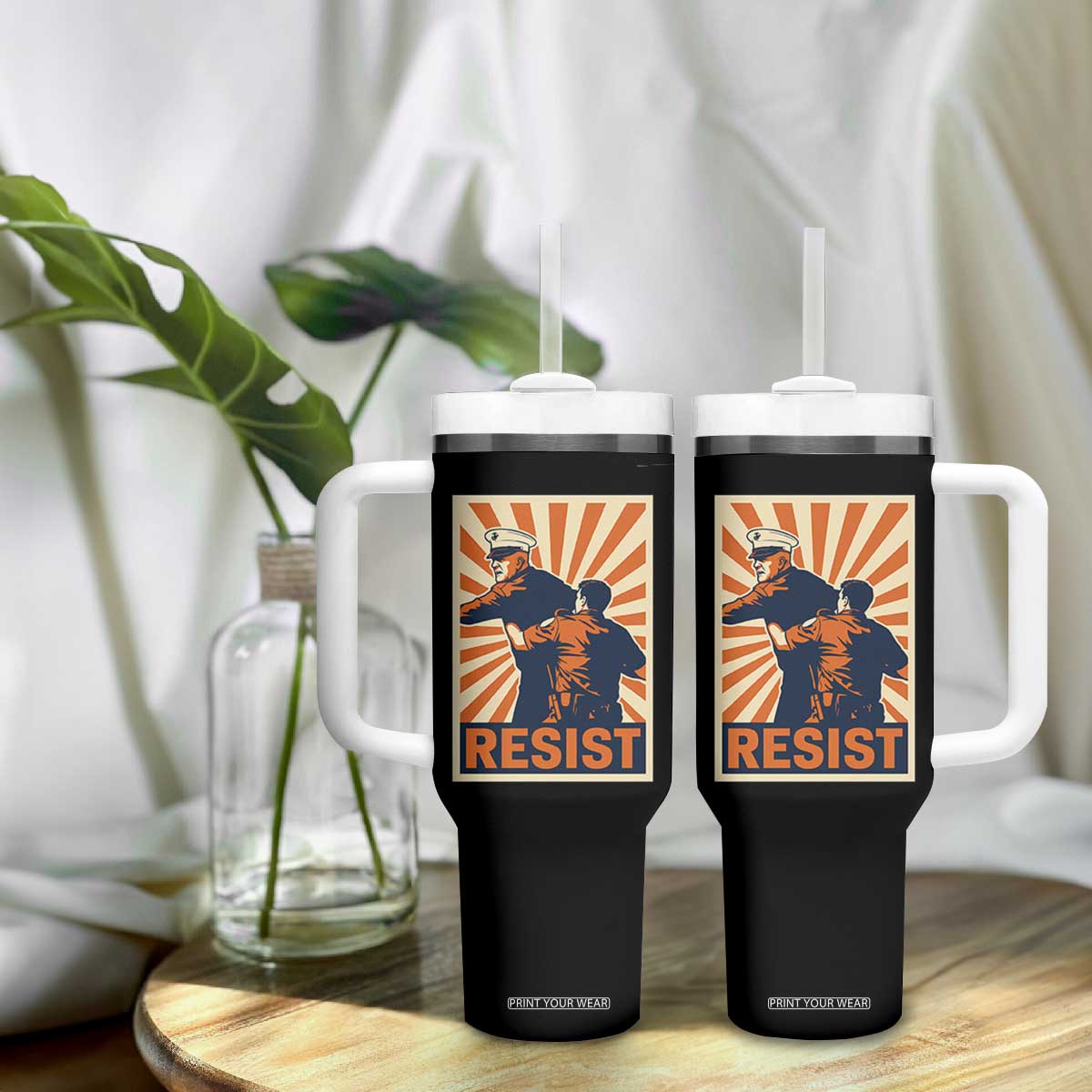 Resist Marine Veteran Political Protest Tumbler With Handle America First Anti War TS02 Print Your Wear