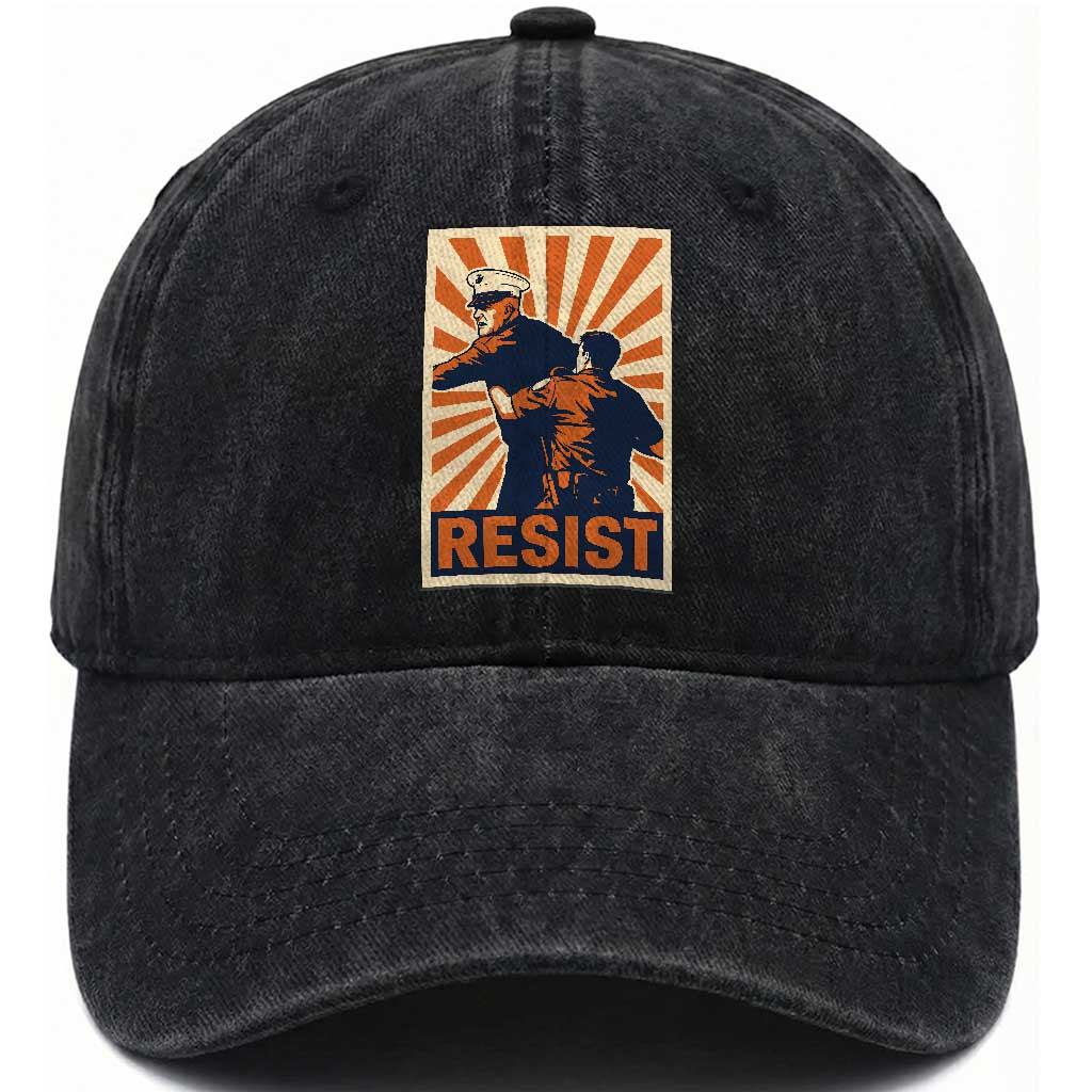 Resist Marine Veteran Political Protest Washed Cotton Baseball Cap America First Anti War TS02 Washed Cap Universal Fit Black Print Your Wear
