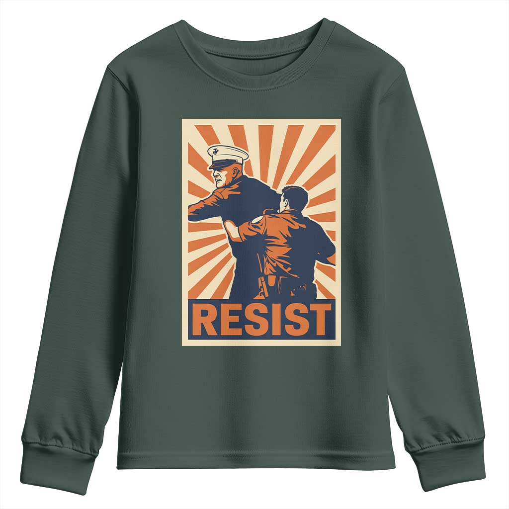 Resist Marine Veteran Political Protest Youth Sweatshirt America First Anti War TS02 Dark Forest Green Print Your Wear