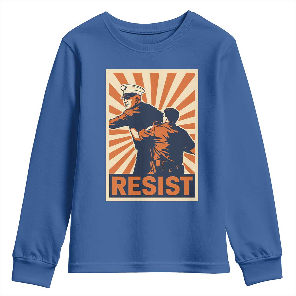 Resist Marine Veteran Political Protest Youth Sweatshirt America First Anti War TS02 Royal Blue Print Your Wear
