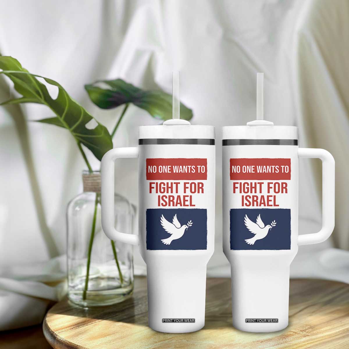No One Wants To Fight For Israel Dove Tumbler With Handle Peace Freedom Supporter Anti War TS02 Print Your Wear