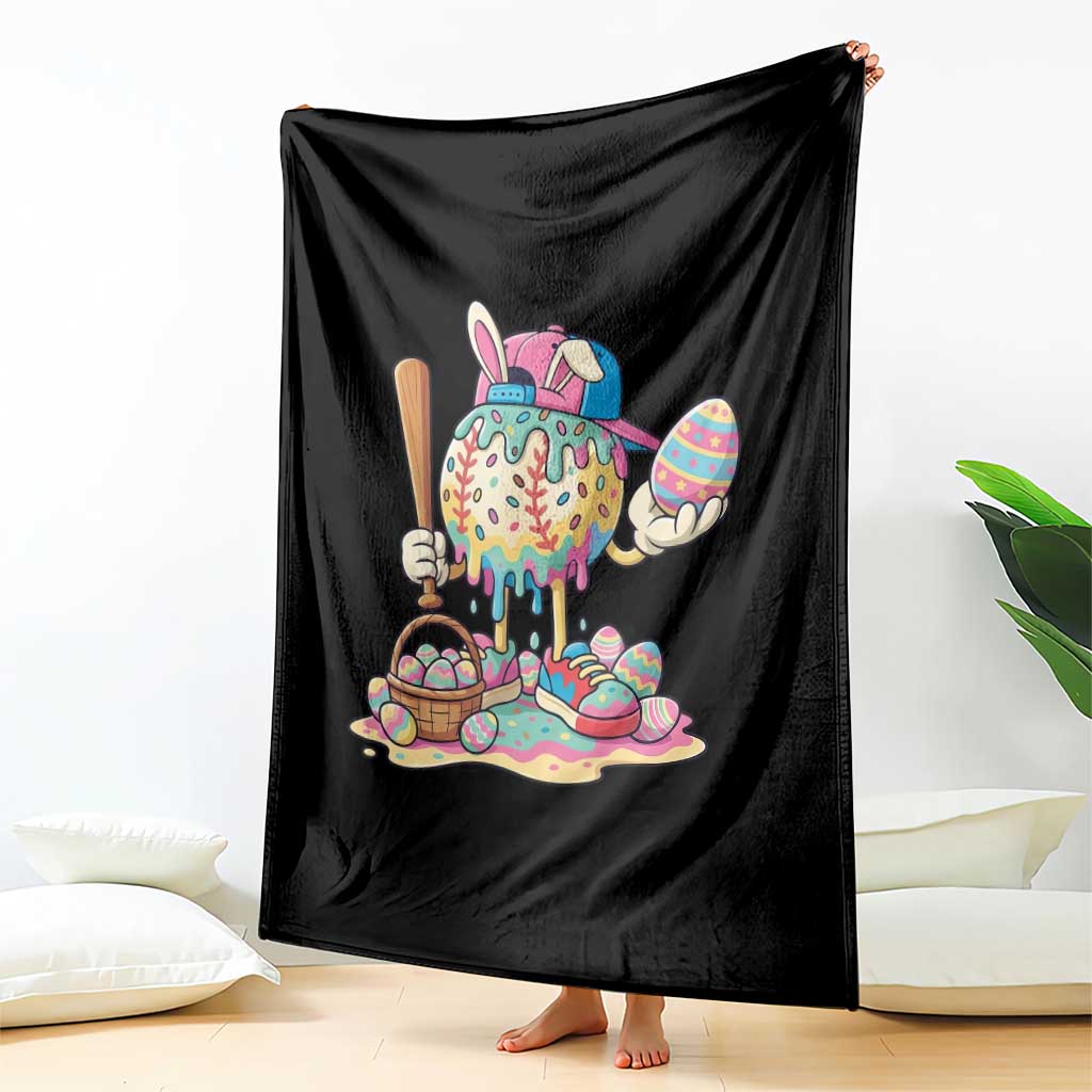 Funny Baseball Easter Bunny Graphic Throw Blanket Colorful Drip Egg Hunt Sports Mashup TS02 Print Your Wear