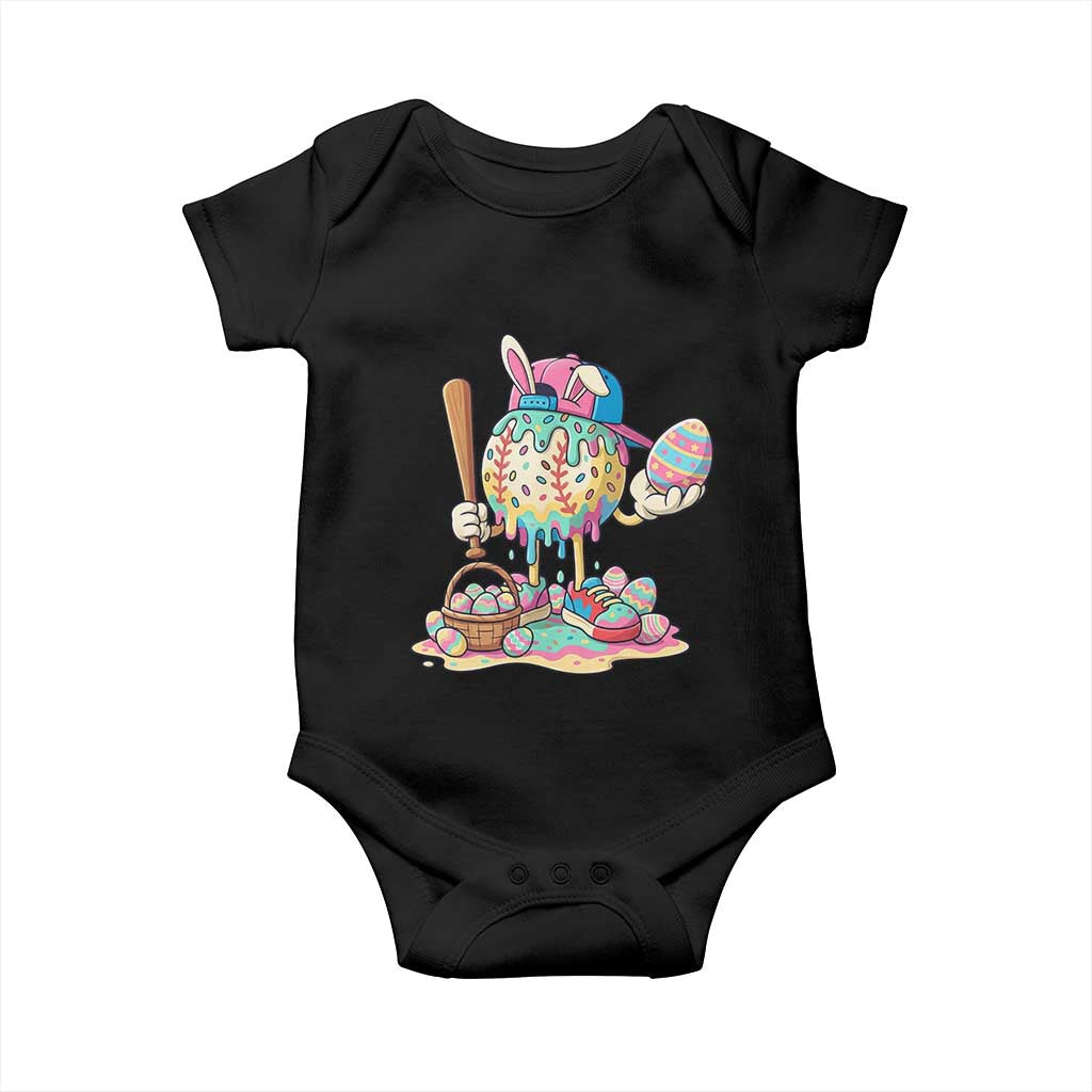 Funny Baseball Easter Bunny Graphic Baby Onesie Colorful Drip Egg Hunt Sports Mashup TS02 Black Print Your Wear
