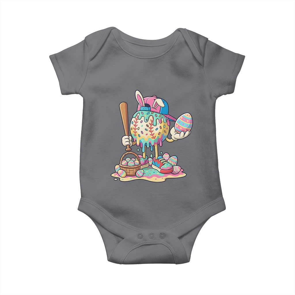 Funny Baseball Easter Bunny Graphic Baby Onesie Colorful Drip Egg Hunt Sports Mashup TS02 Charcoal Print Your Wear