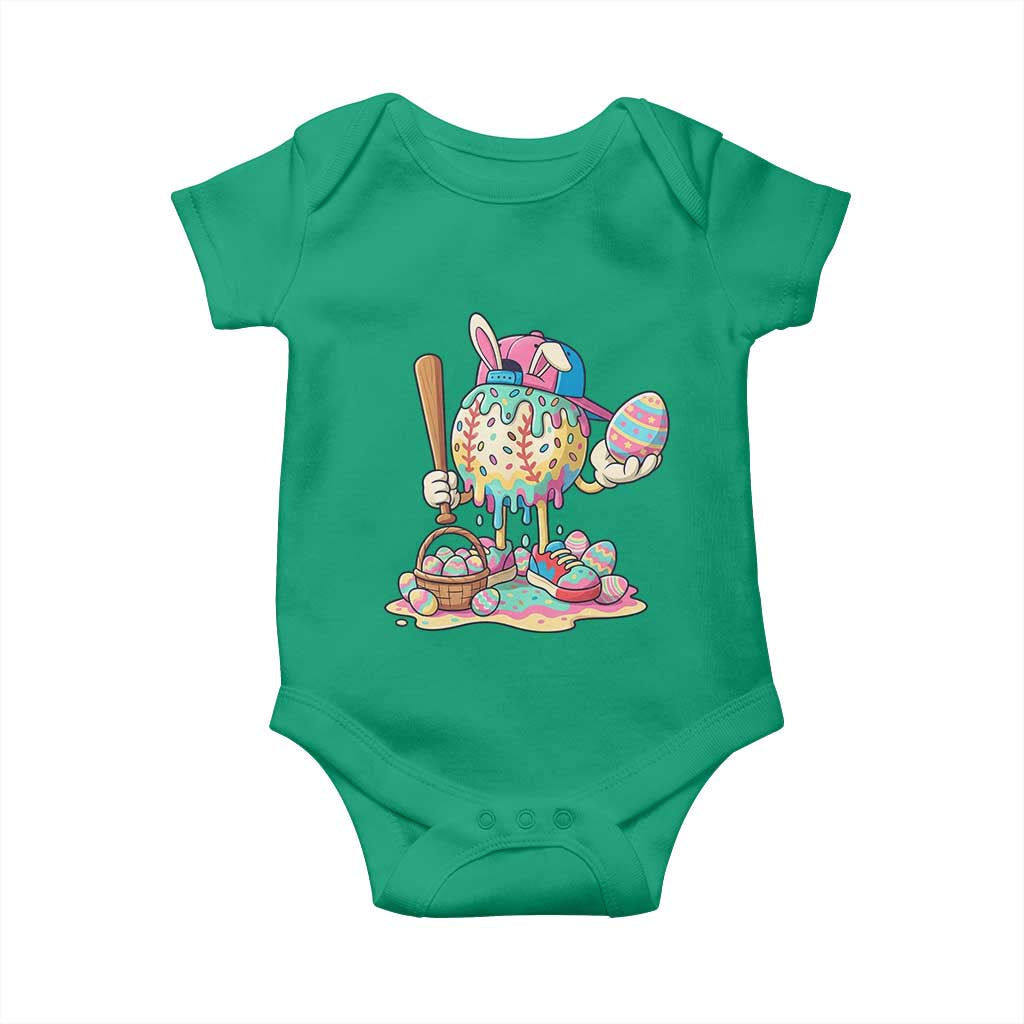 Funny Baseball Easter Bunny Graphic Baby Onesie Colorful Drip Egg Hunt Sports Mashup TS02 Irish Green Print Your Wear