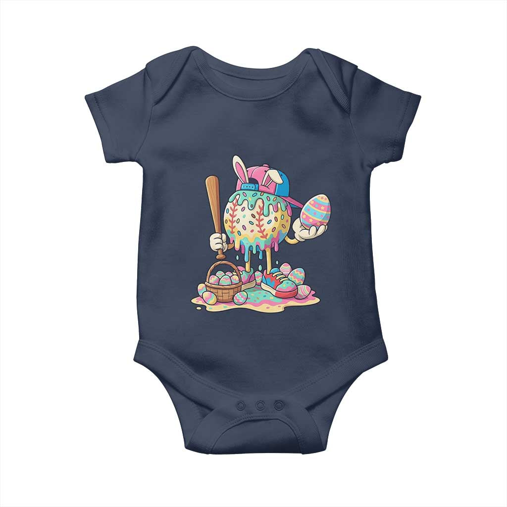 Funny Baseball Easter Bunny Graphic Baby Onesie Colorful Drip Egg Hunt Sports Mashup TS02 Navy Print Your Wear