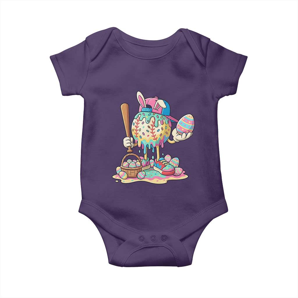 Funny Baseball Easter Bunny Graphic Baby Onesie Colorful Drip Egg Hunt Sports Mashup TS02 Purple Print Your Wear