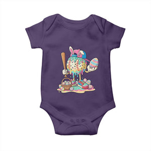 Funny Baseball Easter Bunny Graphic Baby Onesie Colorful Drip Egg Hunt Sports Mashup TS02 Purple Print Your Wear