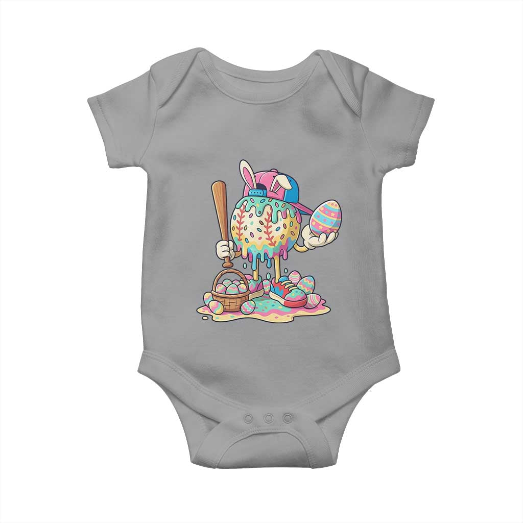 Funny Baseball Easter Bunny Graphic Baby Onesie Colorful Drip Egg Hunt Sports Mashup TS02 Sport Gray Print Your Wear