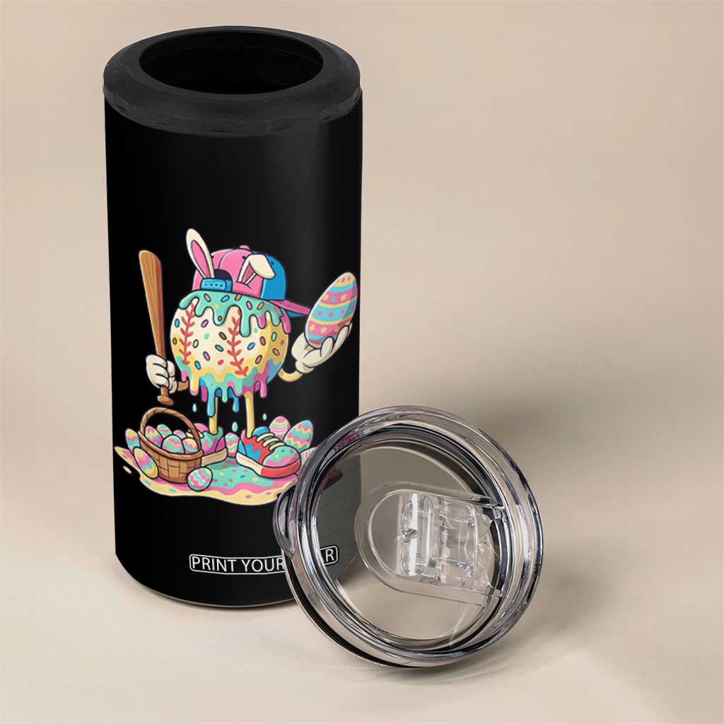 Funny Baseball Easter Bunny Graphic 4 in 1 Can Cooler Tumbler Colorful Drip Egg Hunt Sports Mashup TS02 Print Your Wear