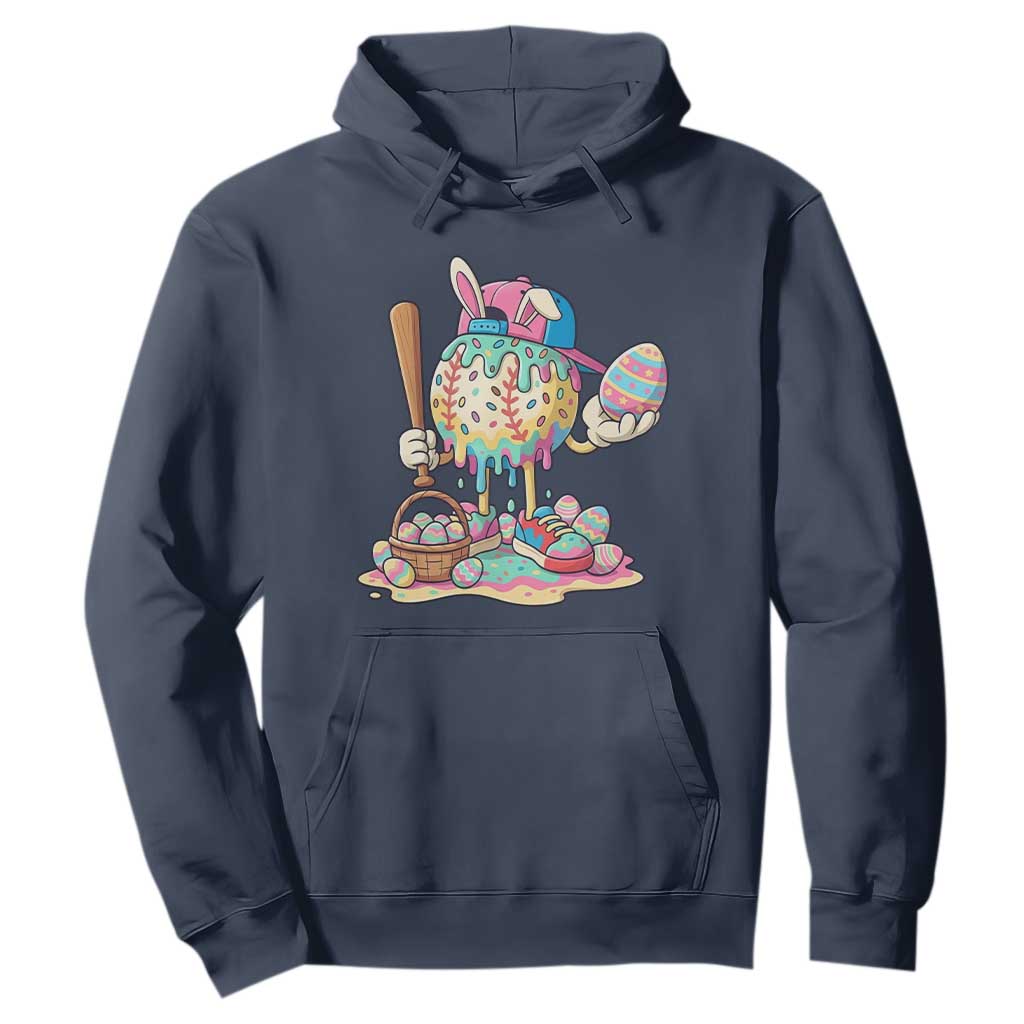 Funny Baseball Easter Bunny Graphic Hoodie Colorful Drip Egg Hunt Sports Mashup TS02 Navy Print Your Wear
