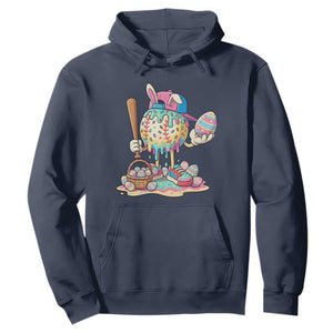 Funny Baseball Easter Bunny Graphic Hoodie Colorful Drip Egg Hunt Sports Mashup TS02 Navy Print Your Wear