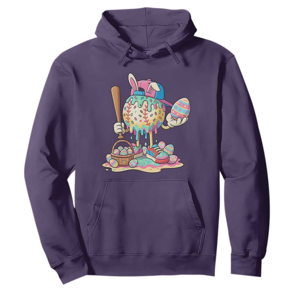 Funny Baseball Easter Bunny Graphic Hoodie Colorful Drip Egg Hunt Sports Mashup TS02 Purple Print Your Wear