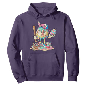 Funny Baseball Easter Bunny Graphic Hoodie Colorful Drip Egg Hunt Sports Mashup TS02 Purple Print Your Wear