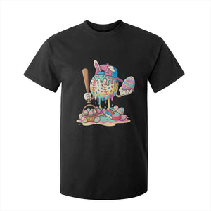 Funny Baseball Easter Bunny Graphic T Shirt For Kid Colorful Drip Egg Hunt Sports Mashup TS02 Black Print Your Wear