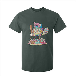 Funny Baseball Easter Bunny Graphic T Shirt For Kid Colorful Drip Egg Hunt Sports Mashup TS02 Dark Forest Green Print Your Wear