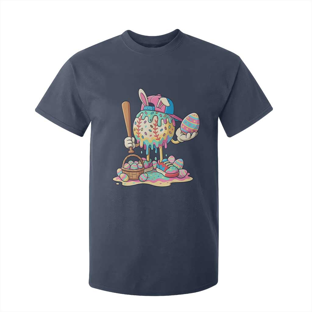 Funny Baseball Easter Bunny Graphic T Shirt For Kid Colorful Drip Egg Hunt Sports Mashup TS02 Navy Print Your Wear