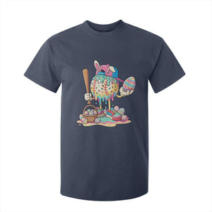 Funny Baseball Easter Bunny Graphic T Shirt For Kid Colorful Drip Egg Hunt Sports Mashup TS02 Navy Print Your Wear