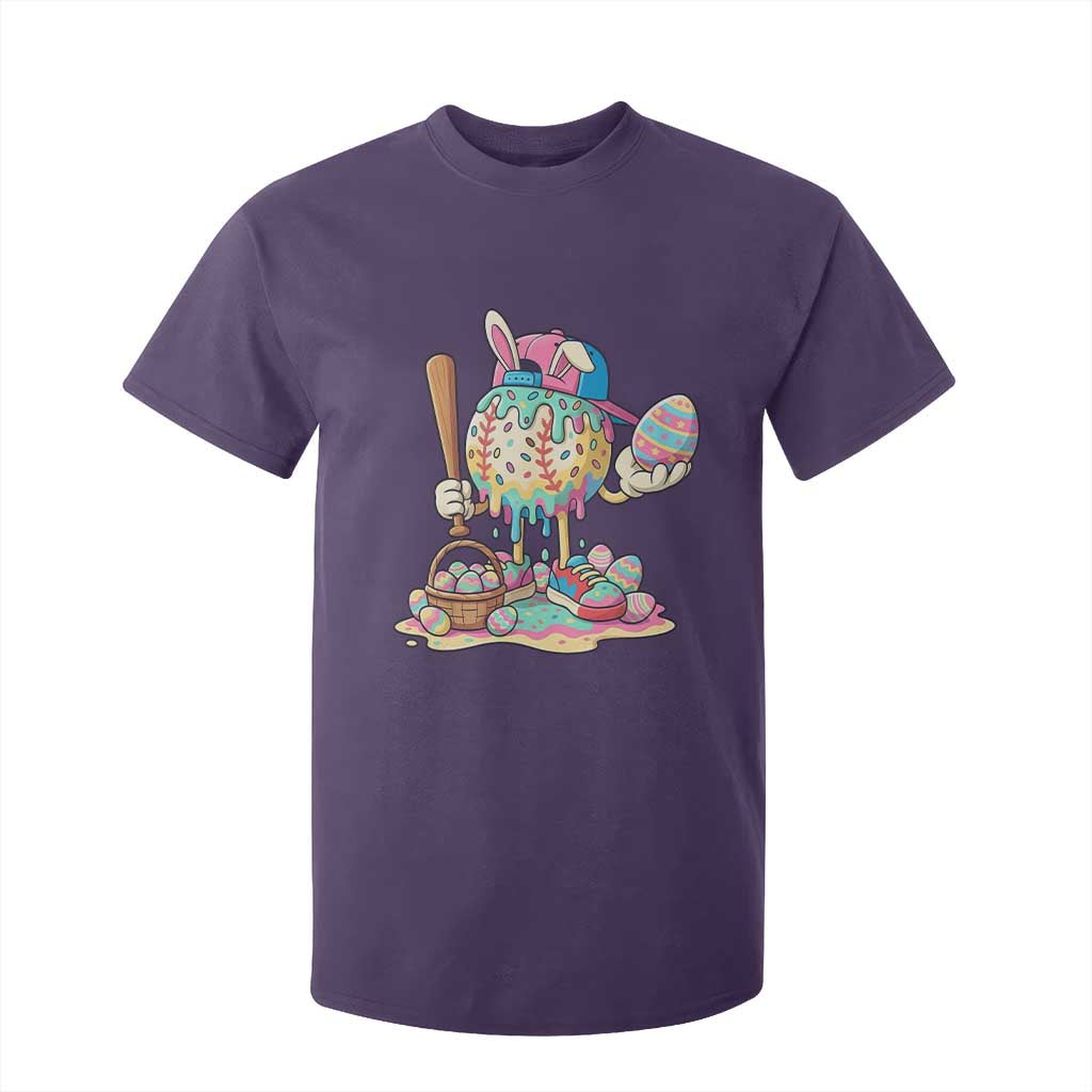 Funny Baseball Easter Bunny Graphic T Shirt For Kid Colorful Drip Egg Hunt Sports Mashup TS02 Purple Print Your Wear