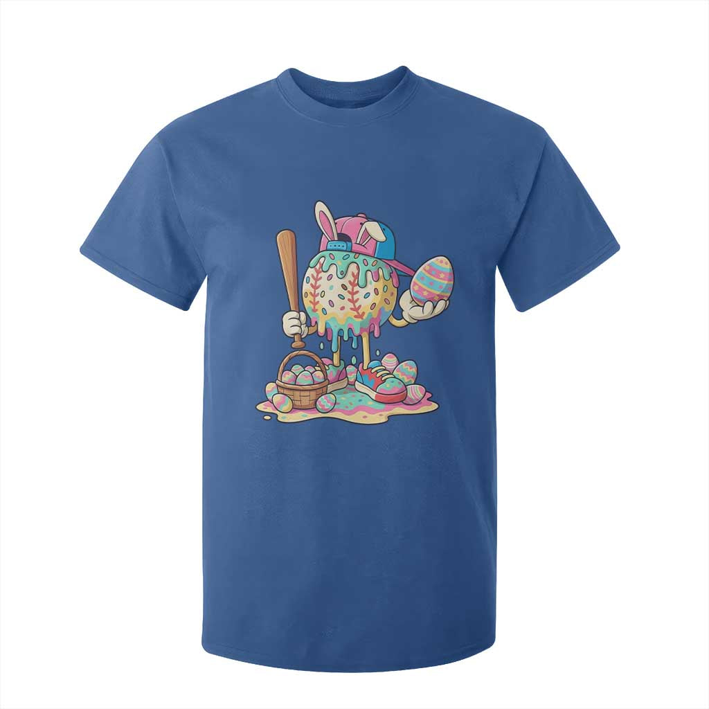 Funny Baseball Easter Bunny Graphic T Shirt For Kid Colorful Drip Egg Hunt Sports Mashup TS02 Royal Blue Print Your Wear