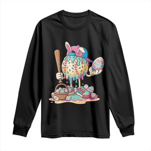 Funny Baseball Easter Bunny Graphic Long Sleeve Shirt Colorful Drip Egg Hunt Sports Mashup TS02 Black Print Your Wear