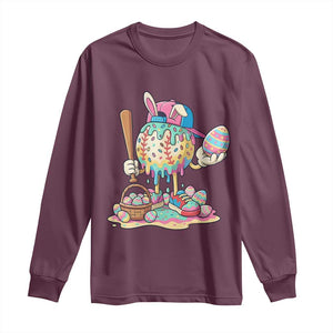 Funny Baseball Easter Bunny Graphic Long Sleeve Shirt Colorful Drip Egg Hunt Sports Mashup TS02 Maroon Print Your Wear