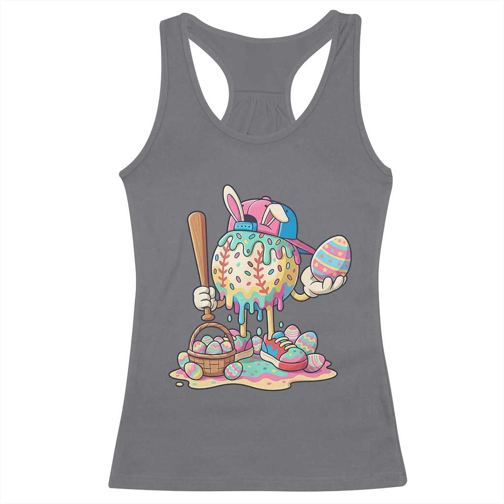 Funny Baseball Easter Bunny Graphic Racerback Tank Top Colorful Drip Egg Hunt Sports Mashup TS02 Charcoal Print Your Wear