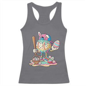 Funny Baseball Easter Bunny Graphic Racerback Tank Top Colorful Drip Egg Hunt Sports Mashup TS02 Charcoal Print Your Wear