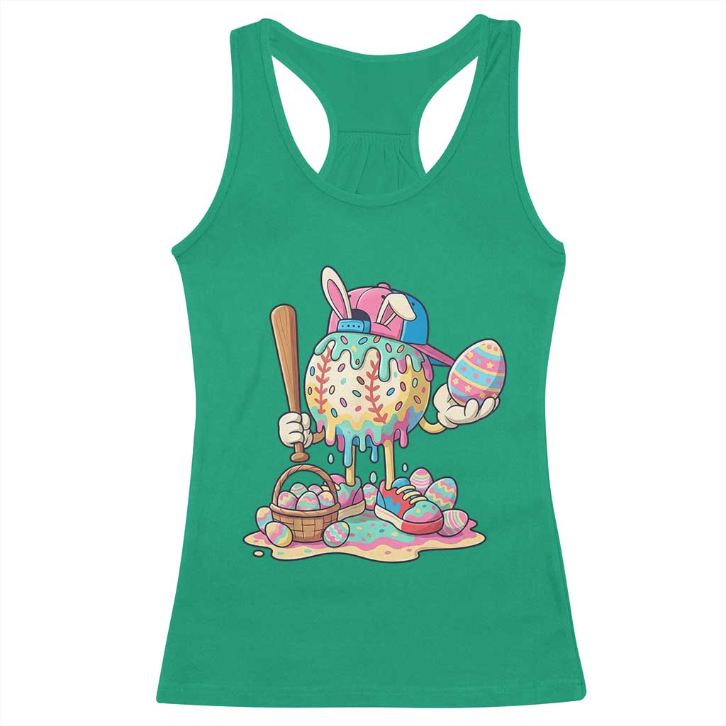 Funny Baseball Easter Bunny Graphic Racerback Tank Top Colorful Drip Egg Hunt Sports Mashup TS02 Irish Green Print Your Wear