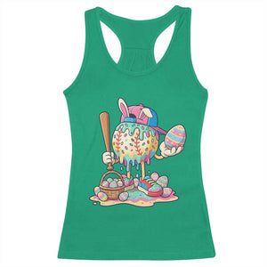 Funny Baseball Easter Bunny Graphic Racerback Tank Top Colorful Drip Egg Hunt Sports Mashup TS02 Irish Green Print Your Wear