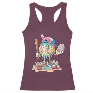 Funny Baseball Easter Bunny Graphic Racerback Tank Top Colorful Drip Egg Hunt Sports Mashup TS02 Maroon Print Your Wear