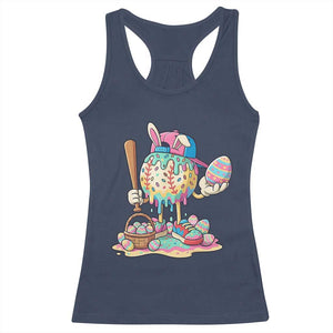 Funny Baseball Easter Bunny Graphic Racerback Tank Top Colorful Drip Egg Hunt Sports Mashup TS02 Navy Print Your Wear