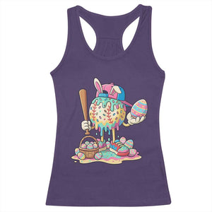 Funny Baseball Easter Bunny Graphic Racerback Tank Top Colorful Drip Egg Hunt Sports Mashup TS02 Purple Print Your Wear