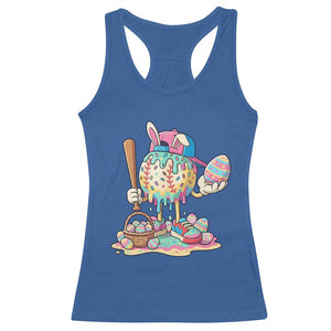 Funny Baseball Easter Bunny Graphic Racerback Tank Top Colorful Drip Egg Hunt Sports Mashup TS02 Royal Blue Print Your Wear