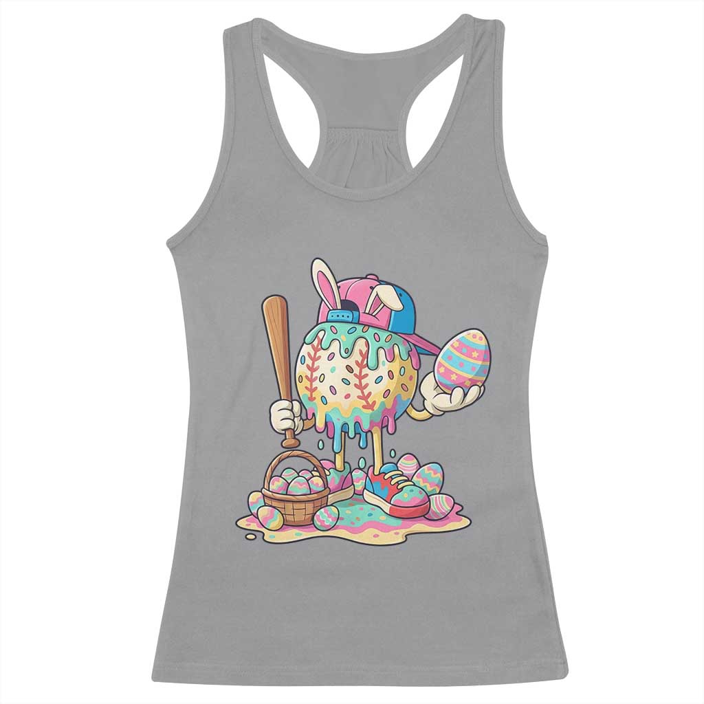 Funny Baseball Easter Bunny Graphic Racerback Tank Top Colorful Drip Egg Hunt Sports Mashup TS02 Sport Gray Print Your Wear