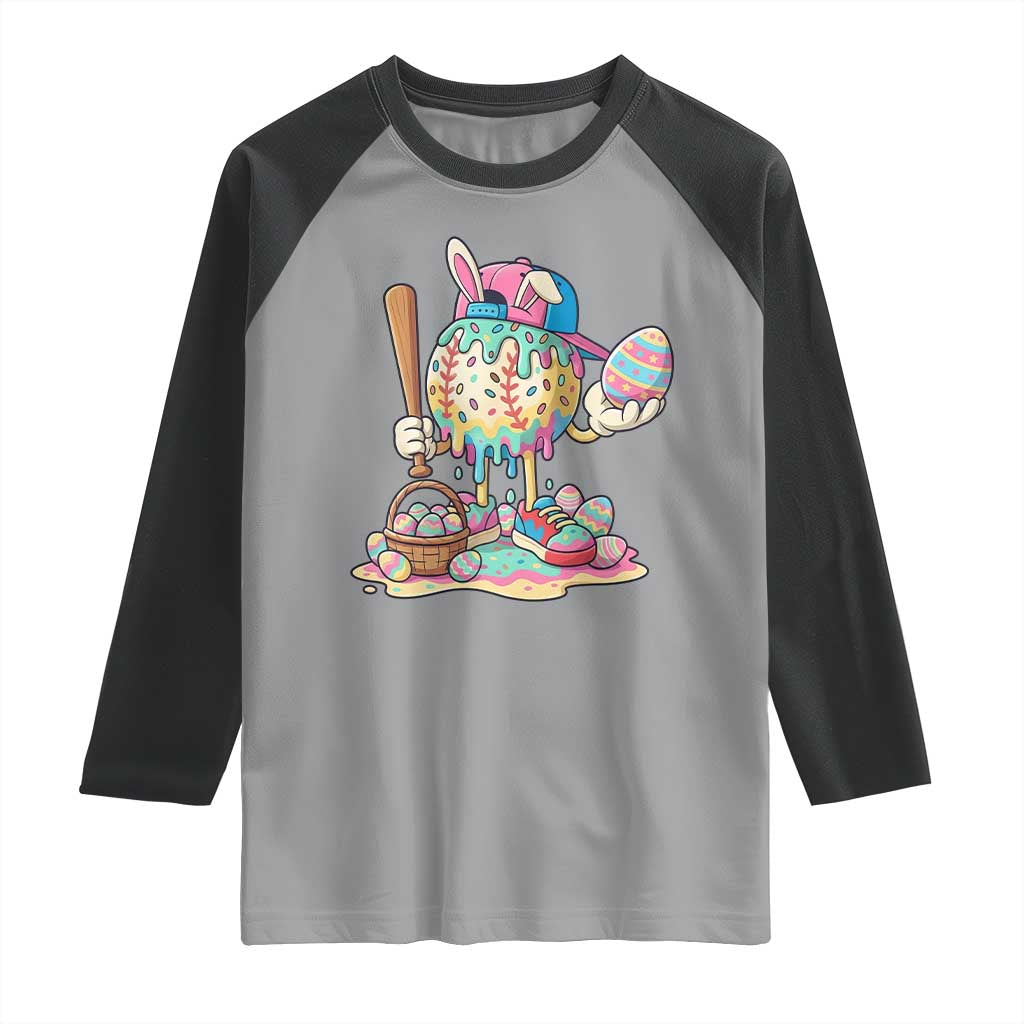 Funny Baseball Easter Bunny Graphic Raglan Shirt Colorful Drip Egg Hunt Sports Mashup TS02 Sport Gray Black Print Your Wear