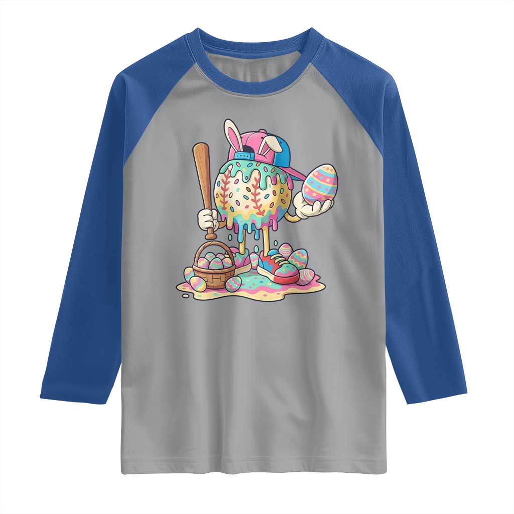 Funny Baseball Easter Bunny Graphic Raglan Shirt Colorful Drip Egg Hunt Sports Mashup TS02 Sport Gray Royal Print Your Wear