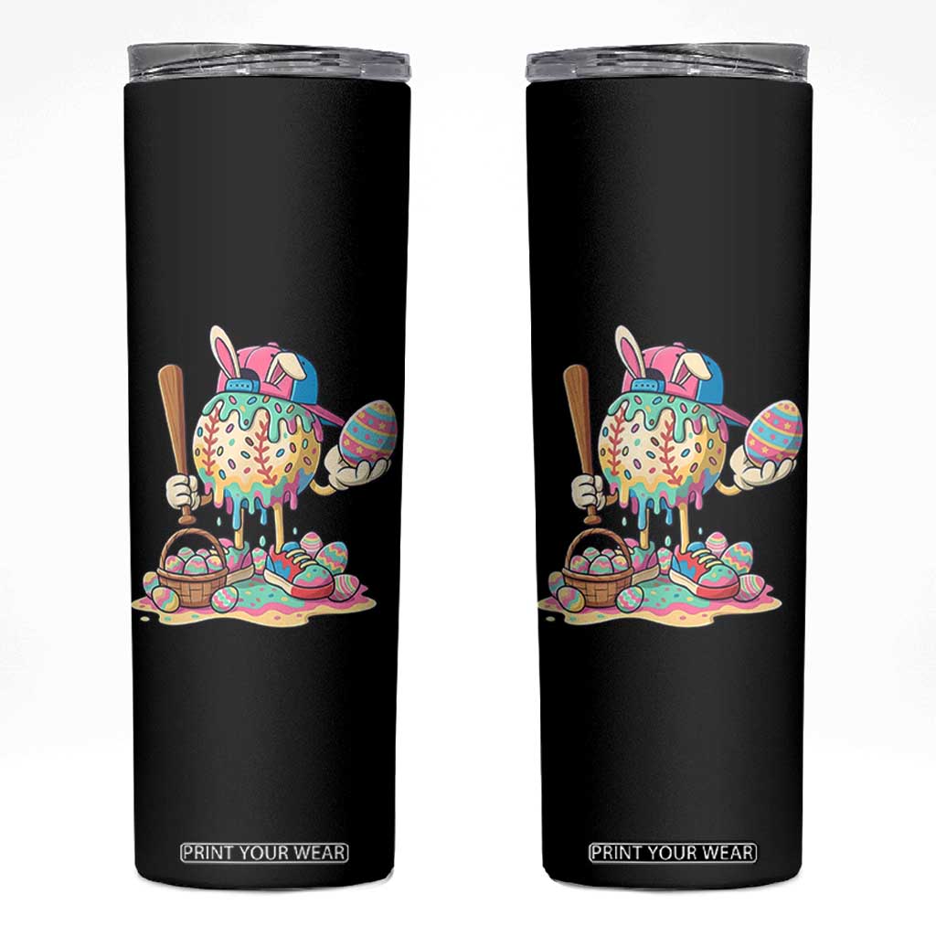 Funny Baseball Easter Bunny Graphic Skinny Tumbler Colorful Drip Egg Hunt Sports Mashup TS02 Black Print Your Wear