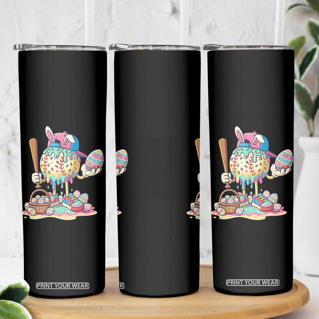 Funny Baseball Easter Bunny Graphic Skinny Tumbler Colorful Drip Egg Hunt Sports Mashup TS02 Print Your Wear