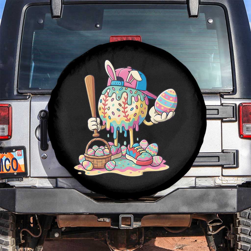 Funny Baseball Easter Bunny Graphic Spare Tire Cover Colorful Drip Egg Hunt Sports Mashup TS02 No hole Black Print Your Wear