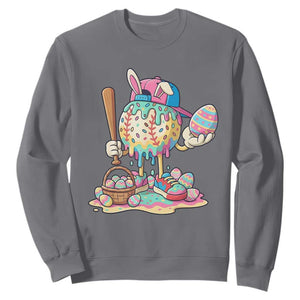 Funny Baseball Easter Bunny Graphic Sweatshirt Colorful Drip Egg Hunt Sports Mashup TS02 Charcoal Print Your Wear