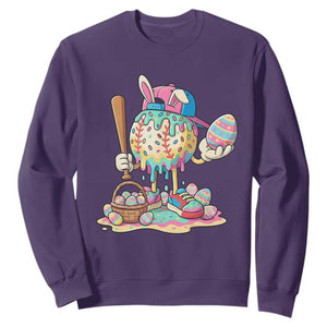 Funny Baseball Easter Bunny Graphic Sweatshirt Colorful Drip Egg Hunt Sports Mashup TS02 Purple Print Your Wear