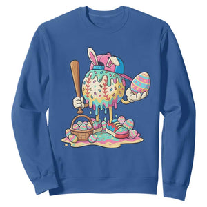 Funny Baseball Easter Bunny Graphic Sweatshirt Colorful Drip Egg Hunt Sports Mashup TS02 Royal Blue Print Your Wear